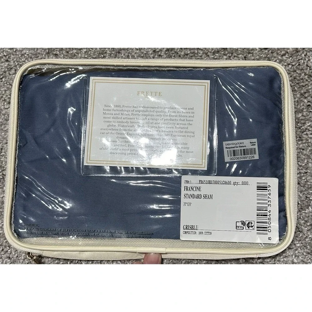 Frette Francine Standard Sham‎ Blue GrisBlu 20x28 Cotton New Italy